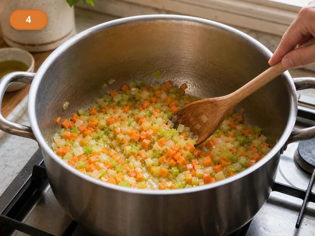 Риболлита | Фото подпункта 4 | Viva Cucina Риболлита: фото процесса приготовления — разогрейте оливковое масло в тяжелой кастрюле и мягко потомите лук, морковь и сельдерей