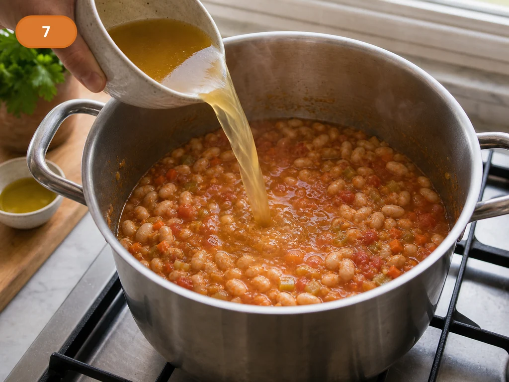 Риболлита | Фото подпункта 7 | Viva Cucina Риболлита: фото процесса приготовления — влейте овощной бульон и доведите основу до спокойного кипения