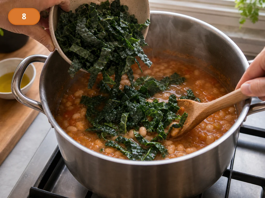 Риболлита | Фото подпункта 8 | Viva Cucina Риболлита: фото процесса приготовления — добавьте cavolo nero и варите, пока листья не станут мягкими, но сохранят текстуру