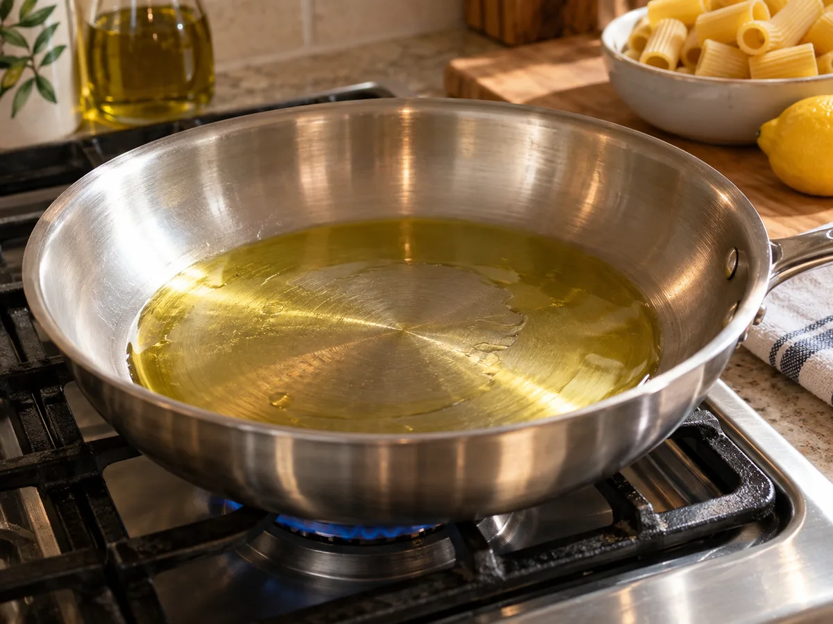 Ригатони с индейкой и соусом из тунца и каперсов | Фото подпункта 4 | Viva Cucina Ригатони с индейкой и соусом из тунца и каперсов: фото процесса приготовления — разогрейте 1 ст. л. масла в широкой сковороде