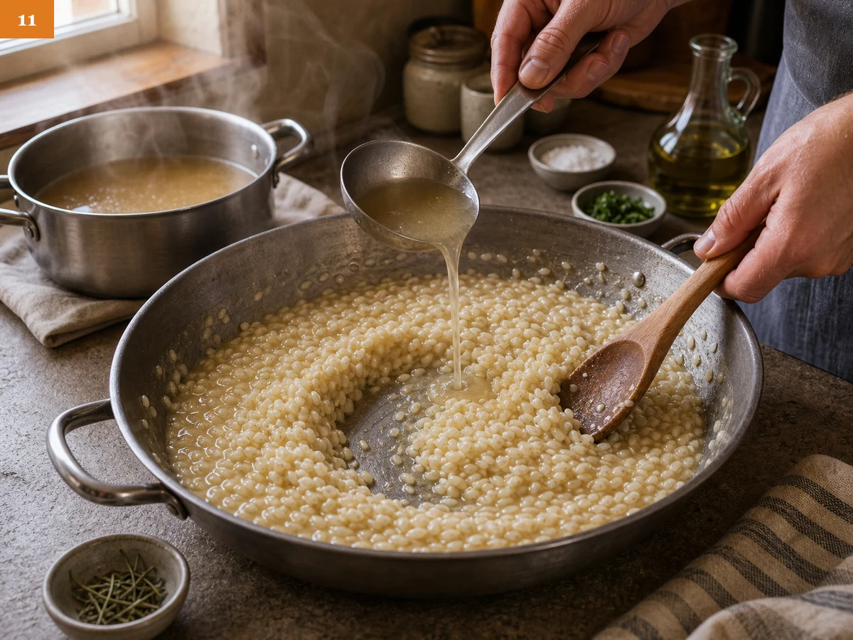 Ризотто с грибами | Фото подпункта 11 | Viva Cucina Ризотто с грибами: фото процесса приготовления — продолжайте подливать бульон порциями, каждый раз дожидаясь, когда дно сотейника снова станет заметным