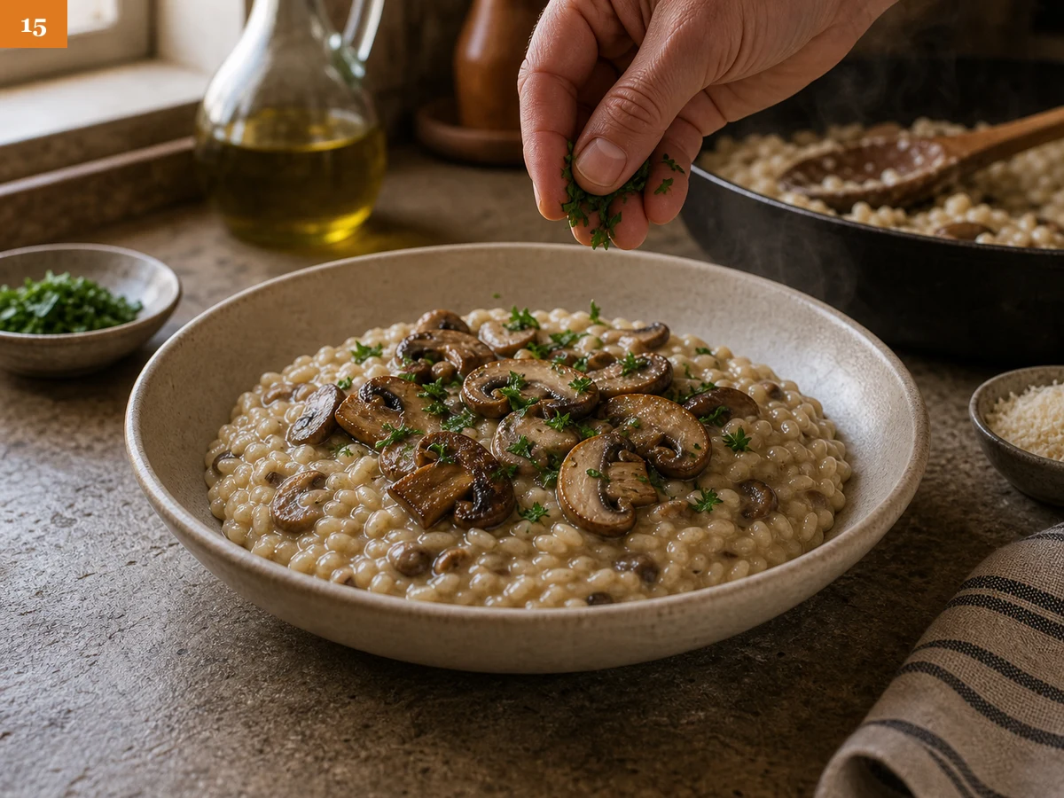 Ризотто с грибами | Фото подпункта 15 | Viva Cucina Ризотто с грибами: фото процесса приготовления — переложите ризотто на тёплую тарелку, добавьте отложенные грибы сверху и подавайте сразу