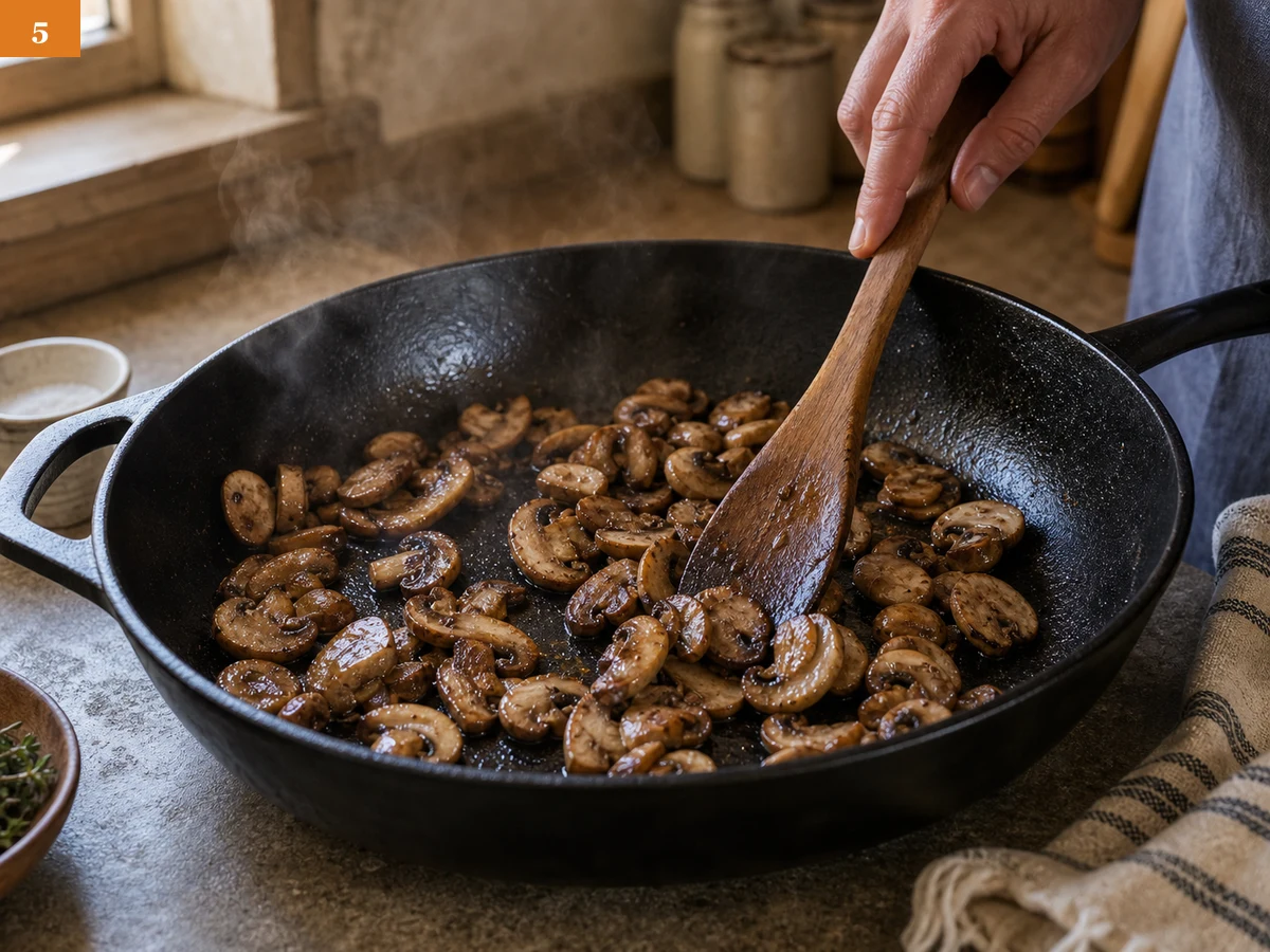 Ризотто с грибами | Фото подпункта 5 | Viva Cucina Ризотто с грибами: фото процесса приготовления — обжаривайте грибы до испарения влаги и румяных краёв, не превращая их в сухие чипсы