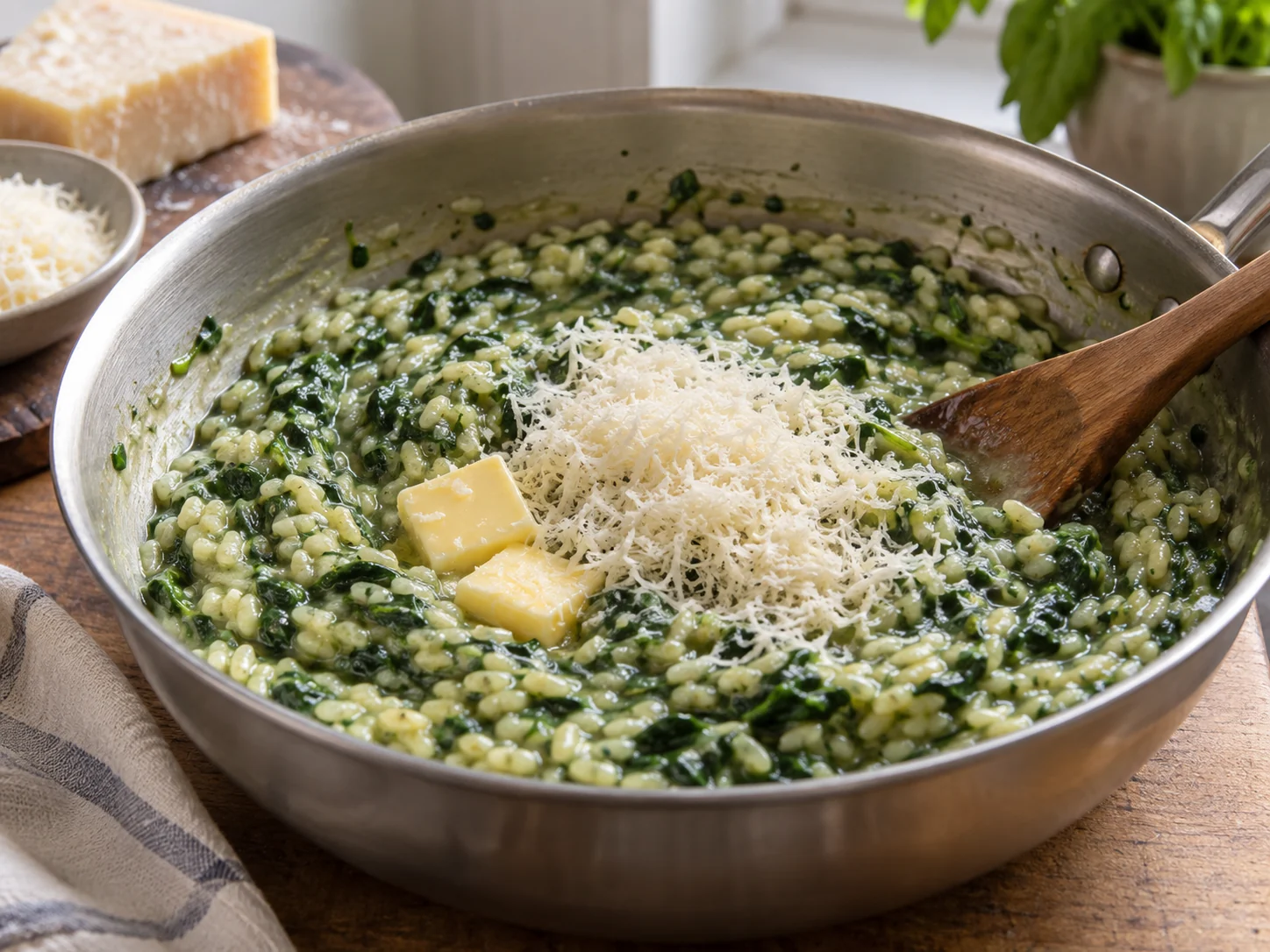 Ризотто со шпинатом | Фото подпункта 13 | Viva Cucina Ризотто со шпинатом: фото процесса приготовления — доведите блюдо до финальной текстуры и снимите с огня или достаньте из духовки вовремя