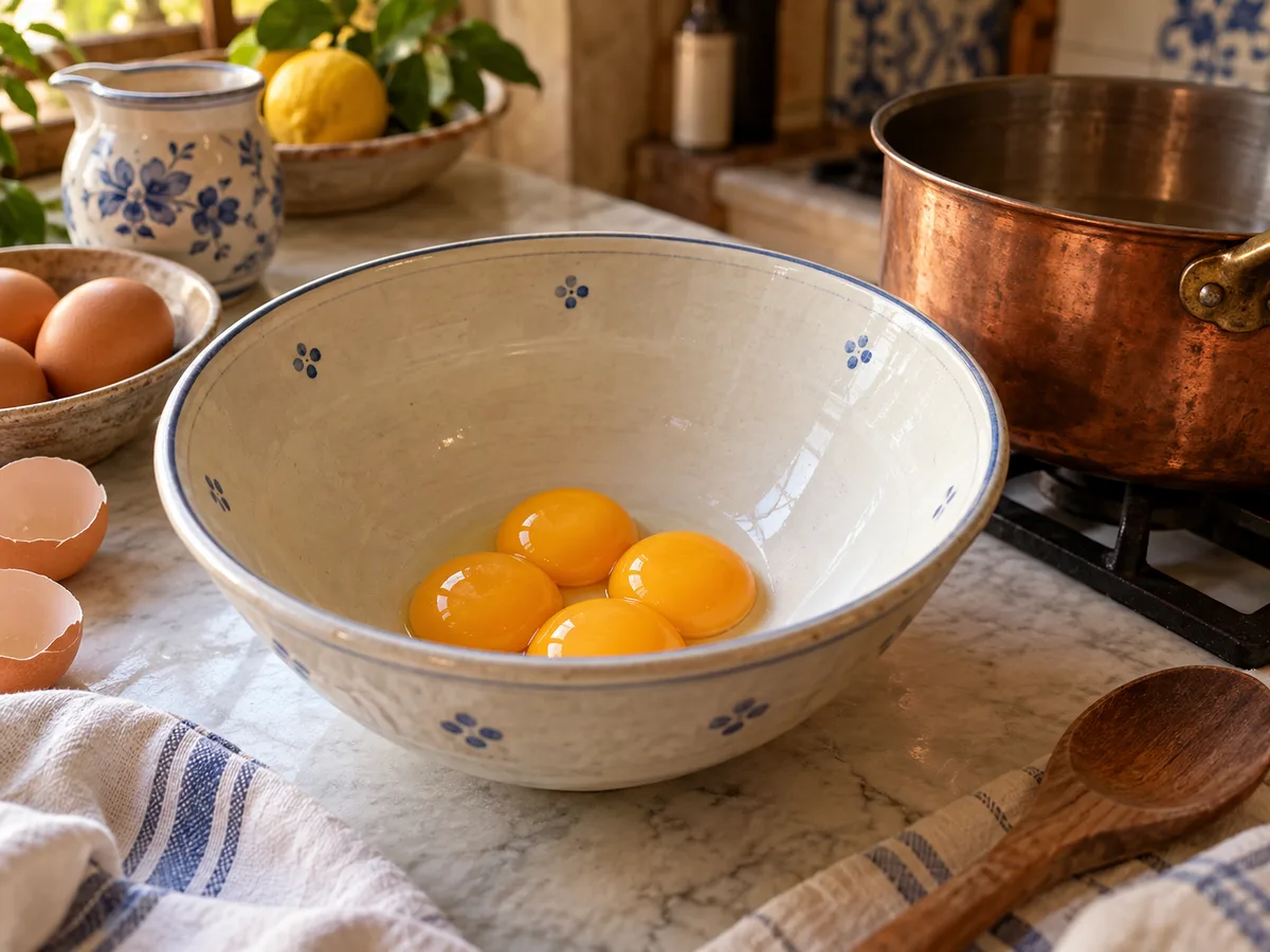 Сабайон | Фото подпункта 3 | Viva Cucina Сабайон: фото процесса приготовления — переложите четыре желтка в жаропрочную миску