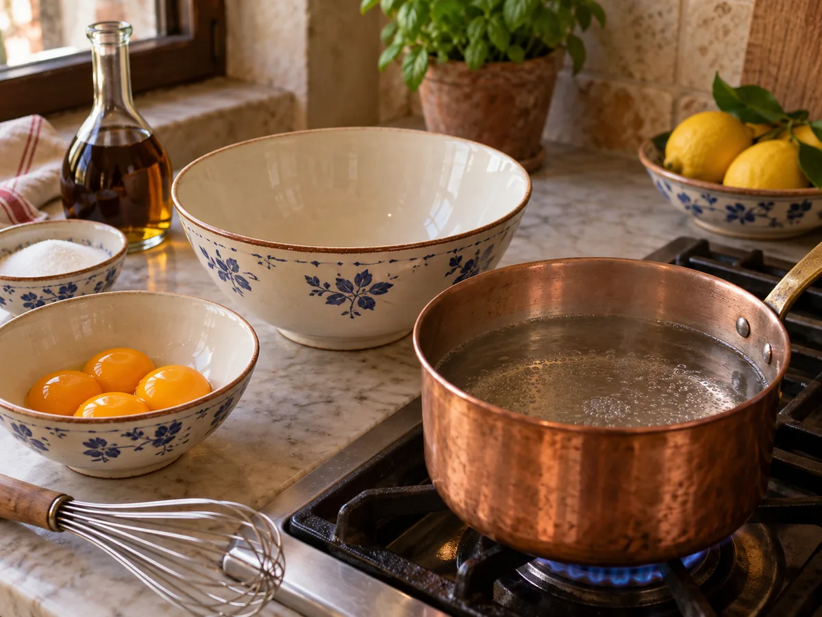 Сабайон | Фото подпункта 5 | Viva Cucina Сабайон: фото процесса приготовления — доведите немного воды в кастрюле до слабого кипения