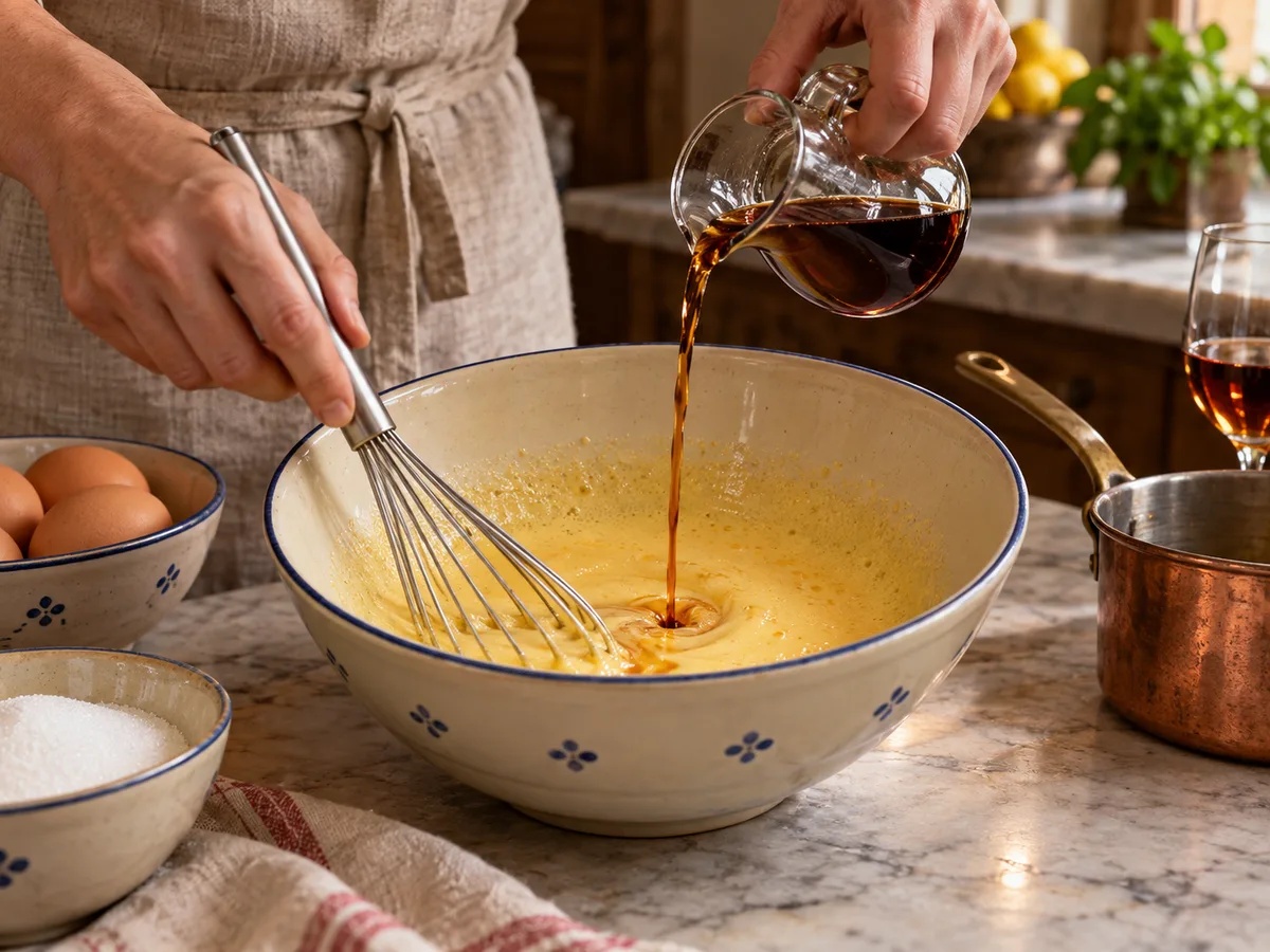 Сабайон | Фото подпункта 8 | Viva Cucina Сабайон: фото процесса приготовления — тонкой струйкой влейте марсалу, непрерывно взбивая