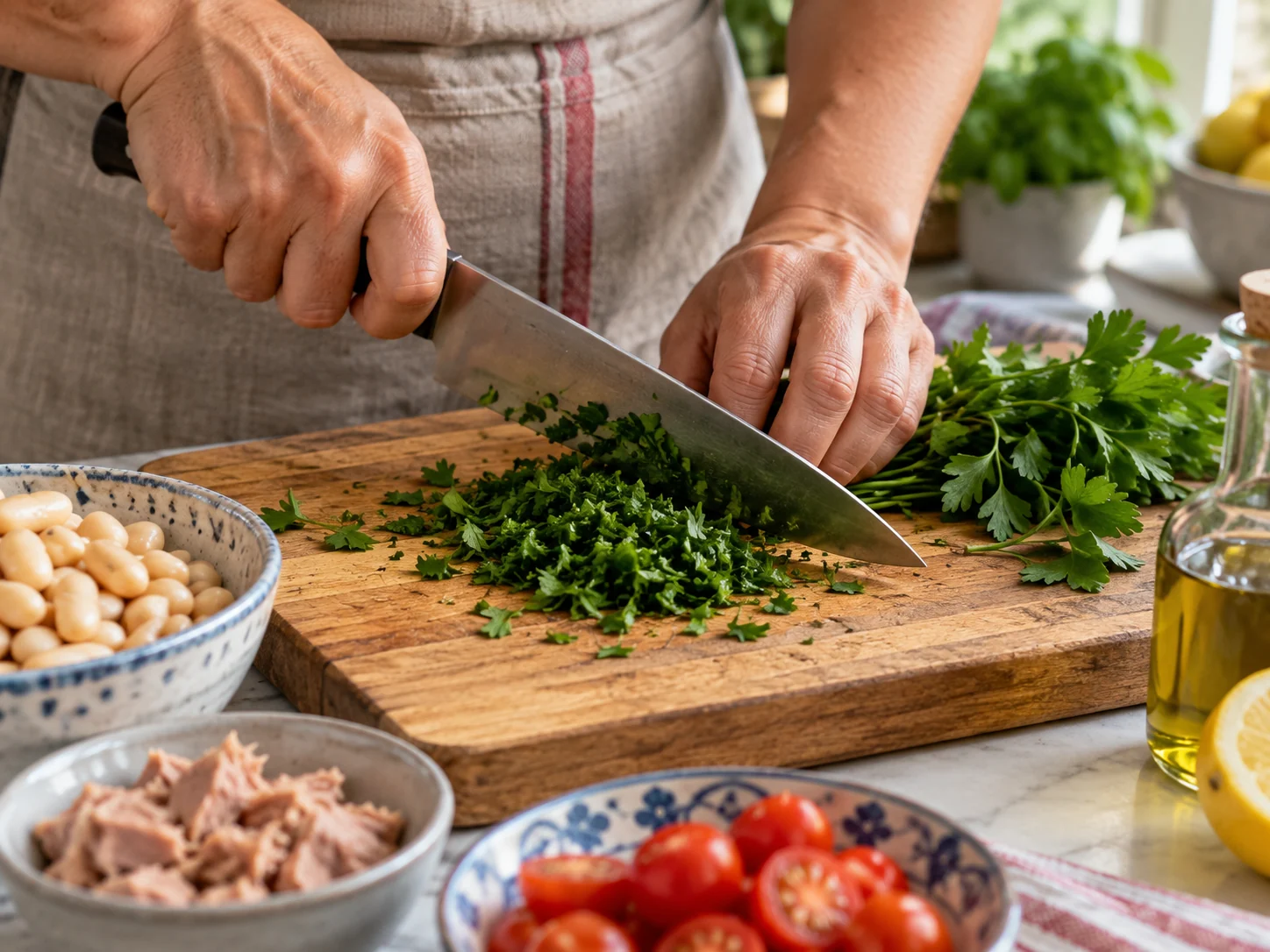 Салат с тунцом и фасолью | Фото подпункта 6 | Viva Cucina Салат с тунцом и фасолью: фото процесса приготовления — остановитесь, когда основа стала выразительной, но ещё не потеряла сочность и чистую текстуру