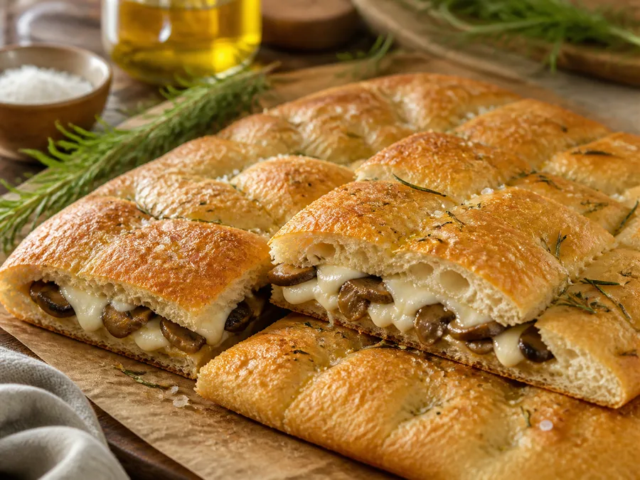 Скьяччата с начинкой: грибы и моцарелла | Фото подпункта 15 | Viva Cucina Скьяччата с начинкой: грибы и моцарелла: фото процесса приготовления — подавайте сразу или после короткого отдыха, когда блюдо выглядит собранным и аккуратным