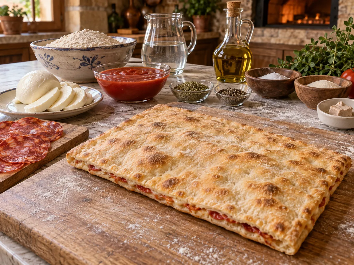 Скьяччата с начинкой: пепперони (острая салями): фото процесса приготовления — подготовьте продукты для теста и начинки