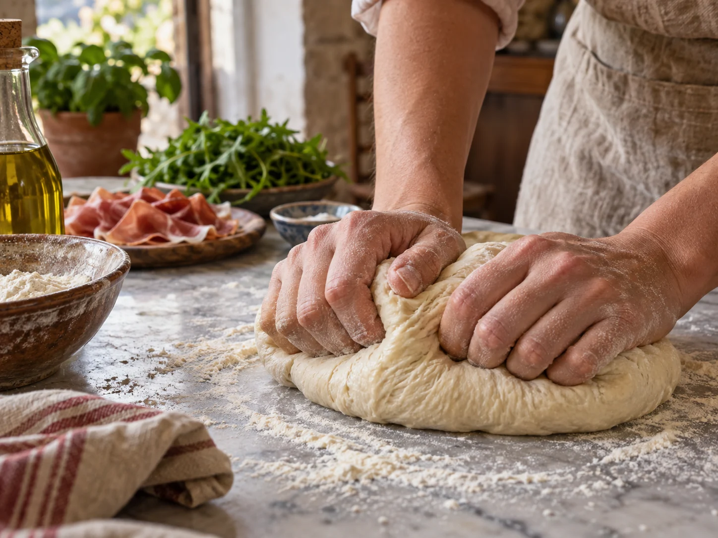 Скьяччата с начинкой: прошуто и руккола | Фото подпункта 3 | Viva Cucina Скьяччата с начинкой: прошуто и руккола: фото процесса приготовления — нарежьте, отмерьте и подготовьте ингредиенты для первого активного этапа, чтобы дальше работать без пауз