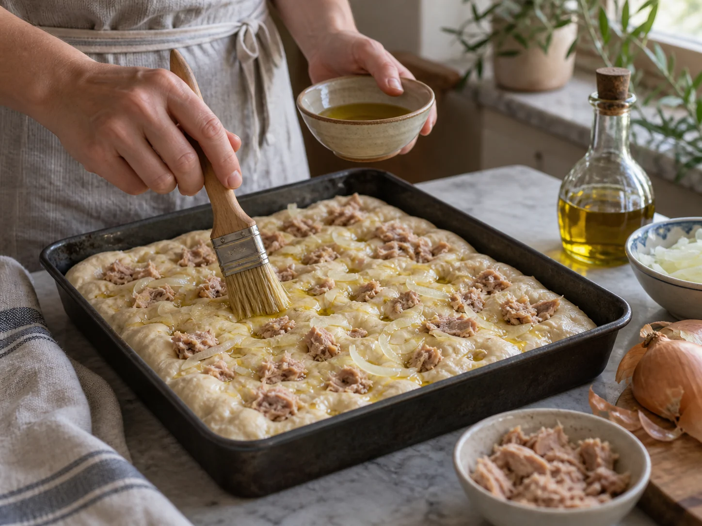 Скьяччата с начинкой: тунец и лук | Фото подпункта 13 | Viva Cucina Скьяччата с начинкой: тунец и лук: фото процесса приготовления — доведите блюдо до финальной текстуры и снимите с огня или достаньте из духовки вовремя