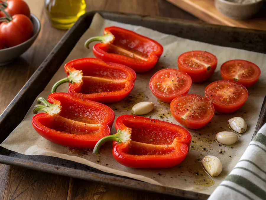 Спагетти с томатом и соусом из запечённых перцев | Фото подпункта 2 | Viva Cucina Спагетти с томатом и соусом из запечённых перцев: фото процесса приготовления — проверьте свежесть и состояние основных продуктов: уберите лишнюю влагу, грубые части и всё, что может испортить текстуру