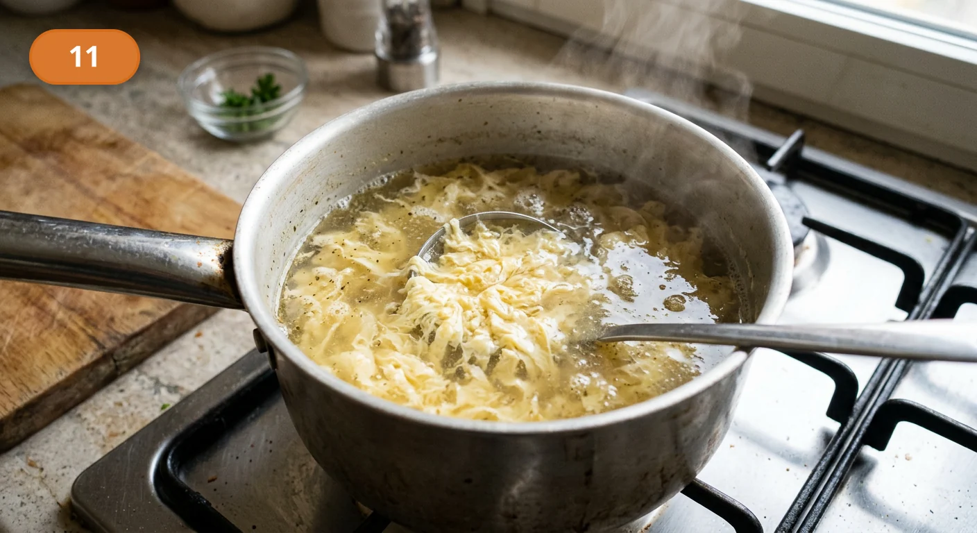 Страчателла (суп с яйцом) | Фото подпункта 11 | Viva Cucina Страчателла (суп с яйцом): фото процесса приготовления — проварите страчателлу 1-2 минуты на слабом огне