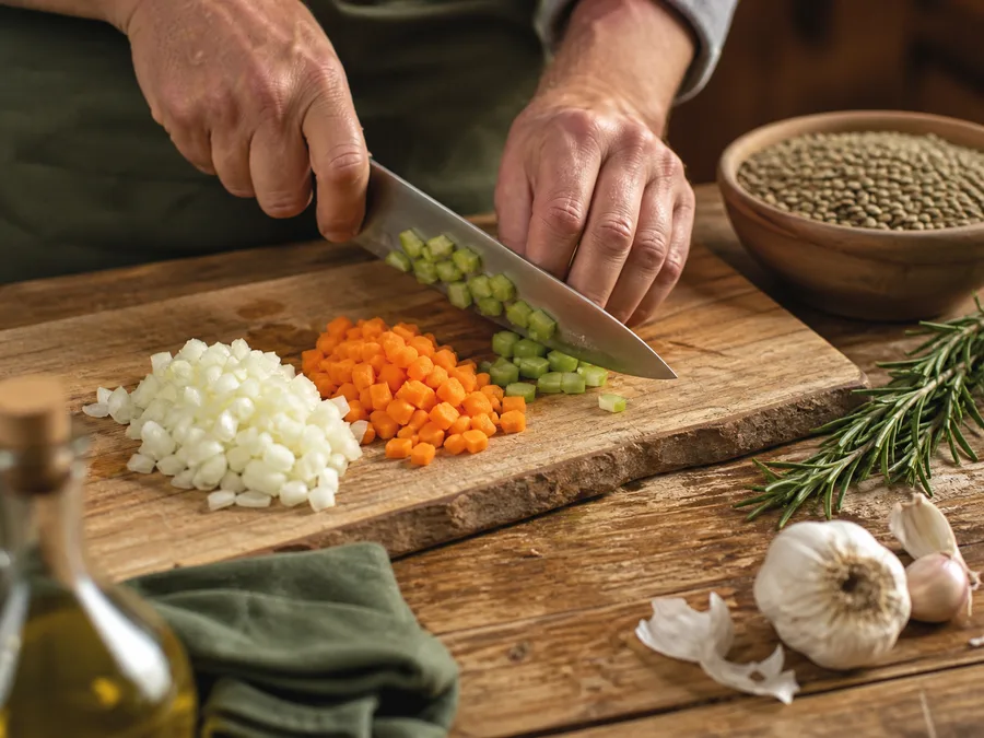 Суп из чечевицы | Фото подпункта 3 | Viva Cucina Суп из чечевицы: фото процесса приготовления — нарежьте, отмерьте и подготовьте ингредиенты для первого активного этапа, чтобы дальше работать без пауз