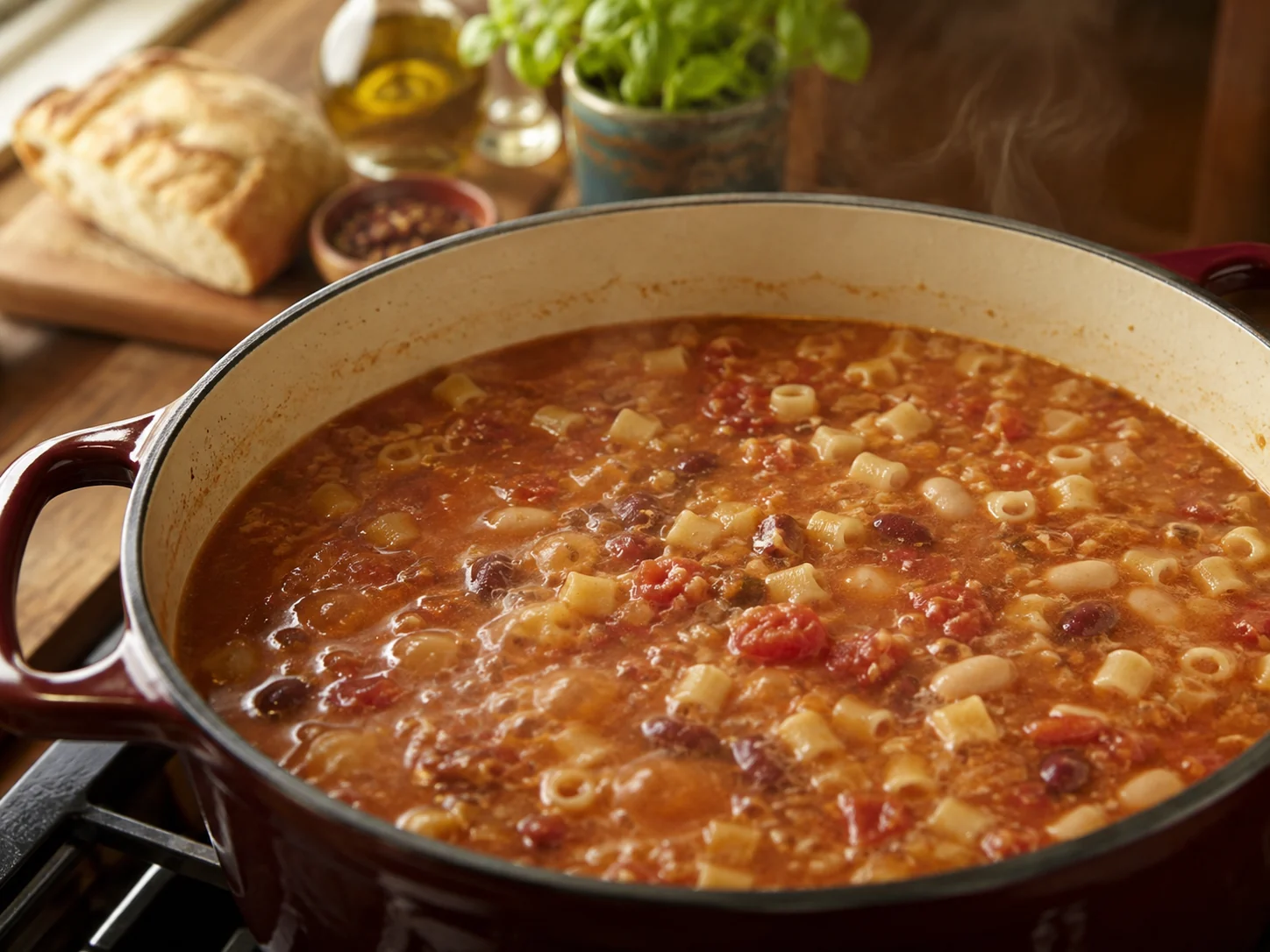 Суп с пастой и фасолью (Pasta e fagioli): фото процесса приготовления — соберите подготовленные части блюда вместе и перемешайте или выложите их в нужной последовательности