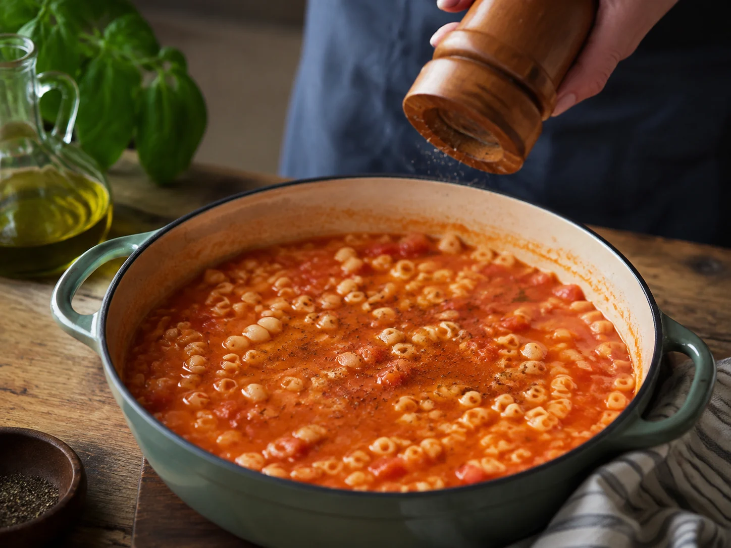 Суп с пастой и фасолью (Pasta e fagioli): фото процесса приготовления — доведите блюдо до финальной текстуры и снимите с огня или достаньте из духовки вовремя