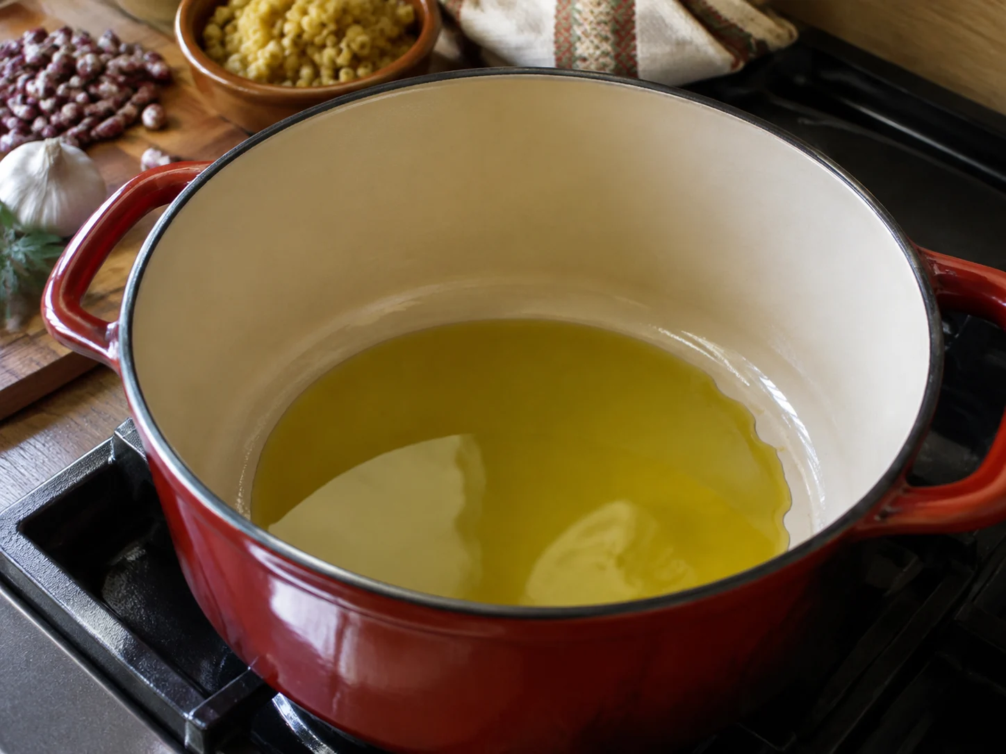 Суп с пастой и фасолью (Pasta e fagioli): фото процесса приготовления — нарежьте, отмерьте и подготовьте ингредиенты для первого активного этапа, чтобы дальше работать без пауз
