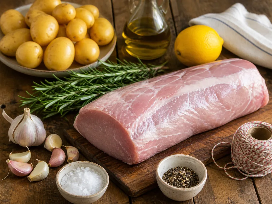 Свиная корейка с розмарином | Фото подпункта 1 | Viva Cucina Свиная корейка с розмарином: фото процесса приготовления — разложите Мясо и Белое или красное вино, соль, масло, специи и нужную посуду так, чтобы всё было под рукой до начала готовки