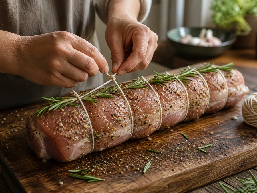 Свиная корейка с розмарином | Фото подпункта 5 | Viva Cucina Свиная корейка с розмарином: фото процесса приготовления — следите за цветом, запахом и влажностью продуктов: на этом этапе формируется главный вкус