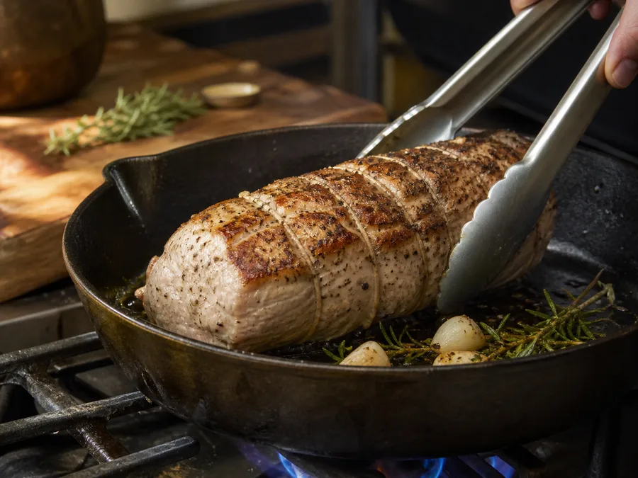 Свиная корейка с розмарином | Фото подпункта 7 | Viva Cucina Свиная корейка с розмарином: фото процесса приготовления — выполните основной шаг "собрать основу соуса", не торопясь и сохраняя контроль над текстурой