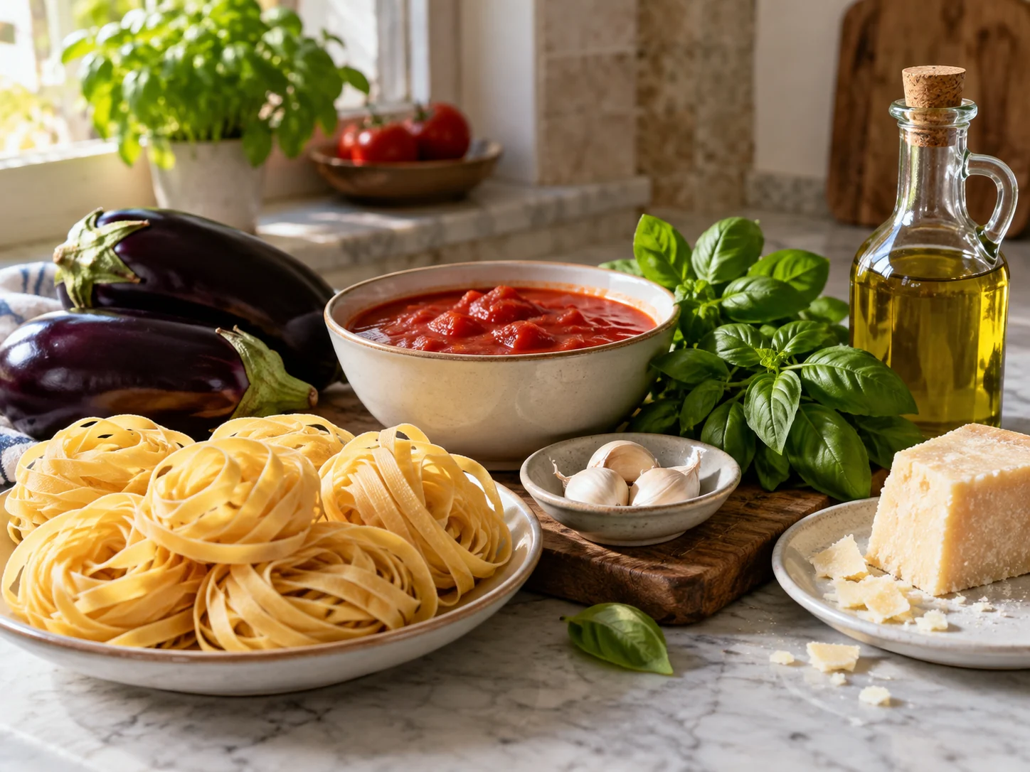 Тальятелле с баклажаном и томатно-базиликовым соусом | Фото подпункта 1 | Viva Cucina Тальятелле с баклажаном и томатно-базиликовым соусом: фото процесса приготовления — разложите Тунец консервированный, Лосось и Куриное филе, соль, масло, специи и нужную посуду так, чтобы всё было под рукой до начала готовки