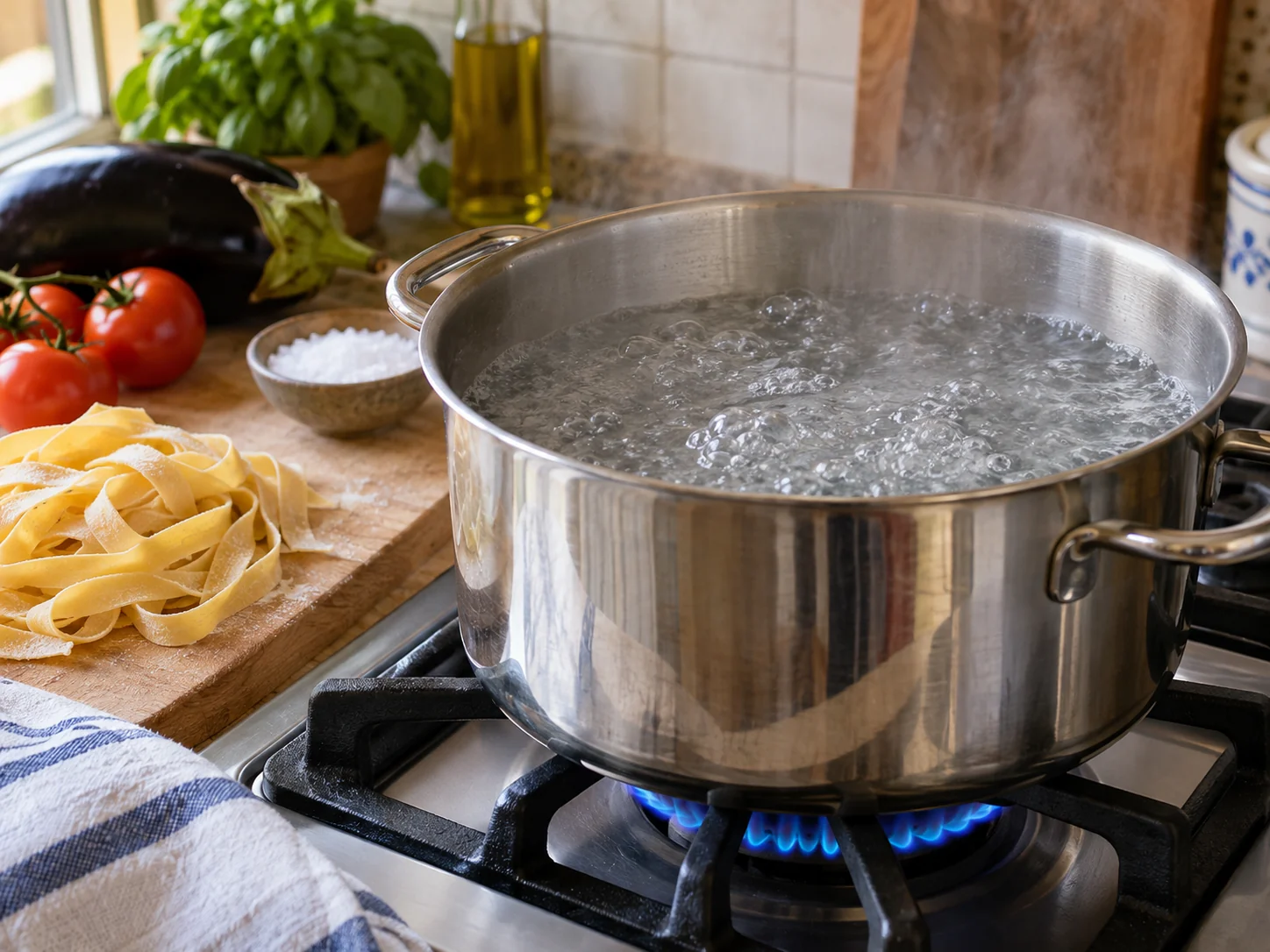 Тальятелле с баклажаном и томатно-базиликовым соусом | Фото подпункта 11 | Viva Cucina Тальятелле с баклажаном и томатно-базиликовым соусом: фото процесса приготовления — добавляйте жидкость небольшими порциями, чтобы соус или крахмалистая основа обволакивали продукты