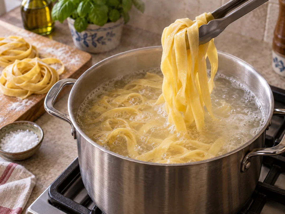 Тальятелле с нутом и соусом лимон-чеснок | Фото подпункта 6 | Viva Cucina Тальятелле с нутом и соусом лимон-чеснок: фото процесса приготовления — сварите тальятелле до al dente