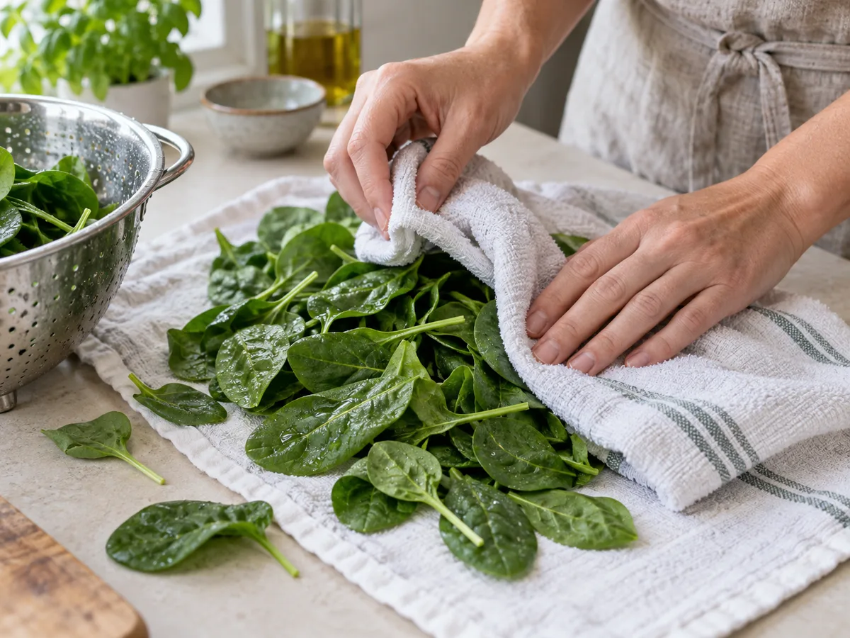 Тальятелле со шпинатом, тунцом и каперсами | Фото подпункта 3 | Viva Cucina Тальятелле со шпинатом, тунцом и каперсами: фото процесса приготовления — промойте и обсушите шпинат, удалите грубые стебли