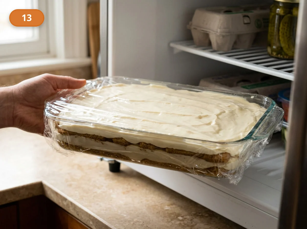 Тирамису | Фото подпункта 13 | Viva Cucina Тирамису: фото процесса приготовления — накройте форму и поставьте тирамису в холодильник, чтобы слои собрались и стали устойчивыми