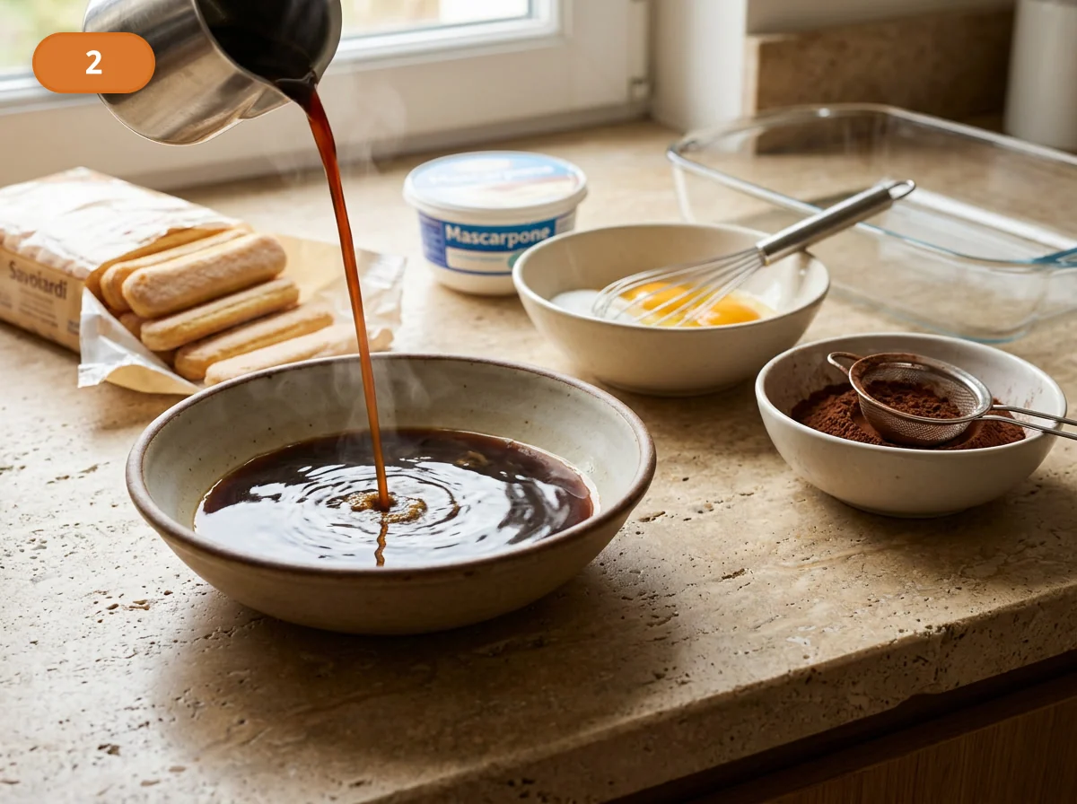 Тирамису | Фото подпункта 2 | Viva Cucina Тирамису: фото процесса приготовления — сварите крепкий эспрессо и полностью остудите его, чтобы печенье потом быстро пропитывалось, но не распадалось