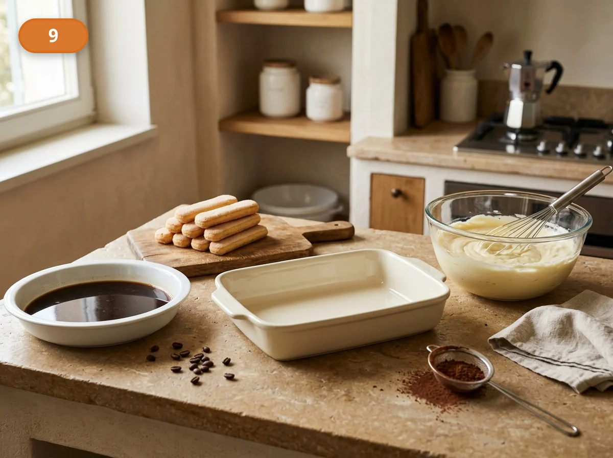 Тирамису | Фото подпункта 9 | Viva Cucina Тирамису: фото процесса приготовления — перелейте охлаждённый кофе в удобную широкую ёмкость и поставьте рядом форму, крем и савоярди для быстрой сборки