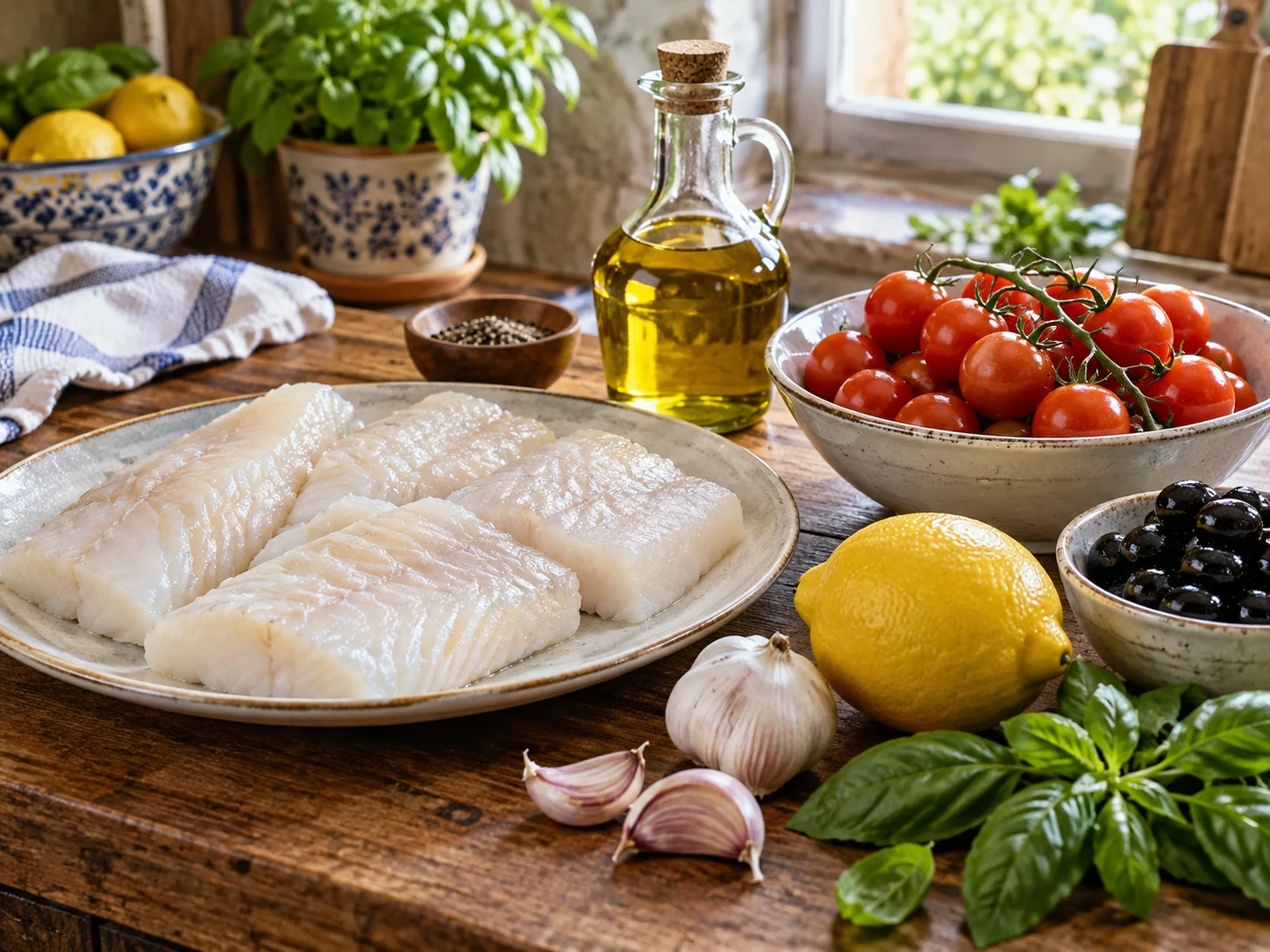 Запечённая треска с томатами | Фото подпункта 1 | Viva Cucina Запечённая треска с томатами: фото процесса приготовления — разложите Филе трески, Томаты черри, Оливковое масло extra vergine, Лимон, соль, масло, специи и нужную посуду так, чтобы всё было под рукой до начала готовки