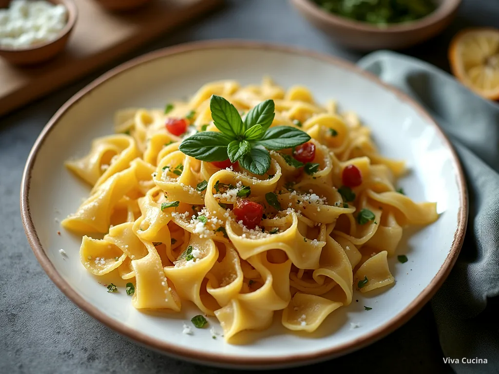 Фарфалле с фрикадельками и соусом лимон-чеснок — готовое блюдо из категории «Паста» на сайте Viva Cucina