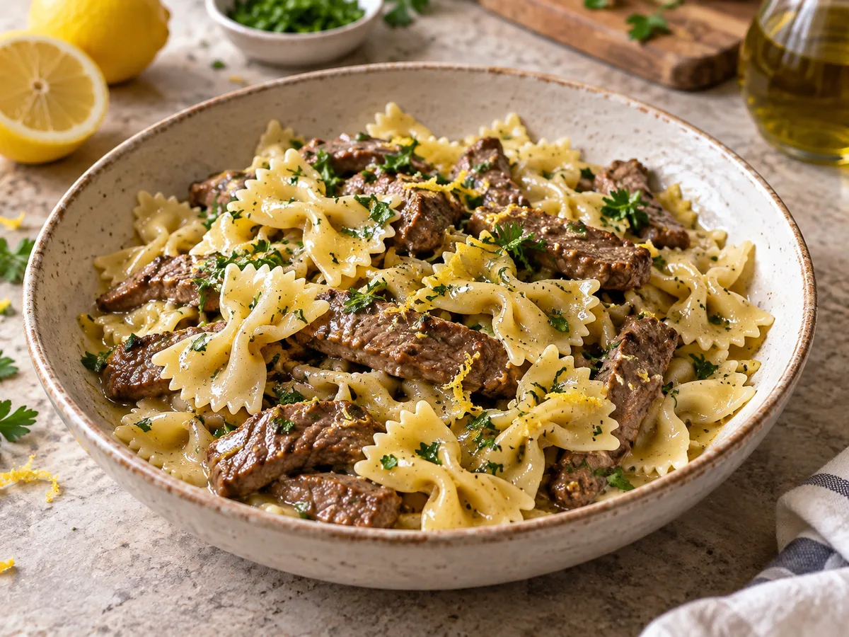 Фарфалле с говядиной и соусом лимон-чеснок | Viva Cucina Фарфалле с говядиной и соусом лимон-чеснок — готовое блюдо из категории «Паста» на сайте Viva Cucina