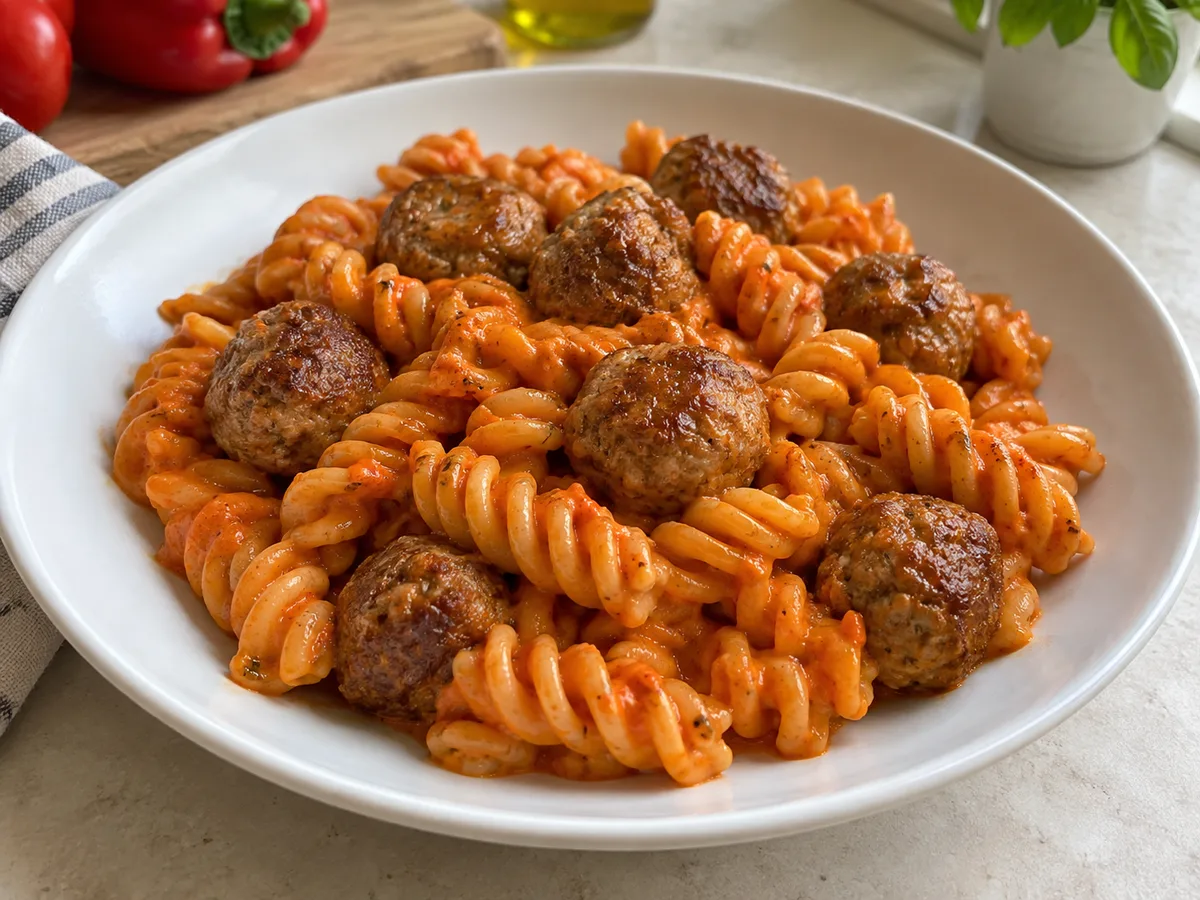 Фузилли с фрикадельками и соусом из печёного перца | Viva Cucina Фузилли с фрикадельками и соусом из печёного перца — готовое блюдо из категории «Паста» на сайте Viva Cucina