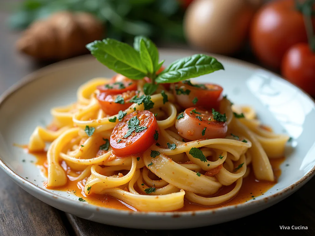 Паппарделле с артишоками и соусом из запечённых перцев — готовое блюдо из категории «Паста» на сайте Viva Cucina