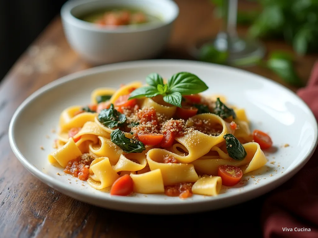 Паппарделле с тунцом и томатно-базиликовым соусом — готовое блюдо из категории «Паста» на сайте Viva Cucina