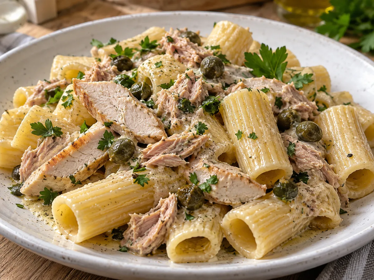 Ригатони с индейкой и соусом из тунца и каперсов | Viva Cucina Ригатони с индейкой и соусом из тунца и каперсов — готовое блюдо из категории «Паста» на сайте Viva Cucina