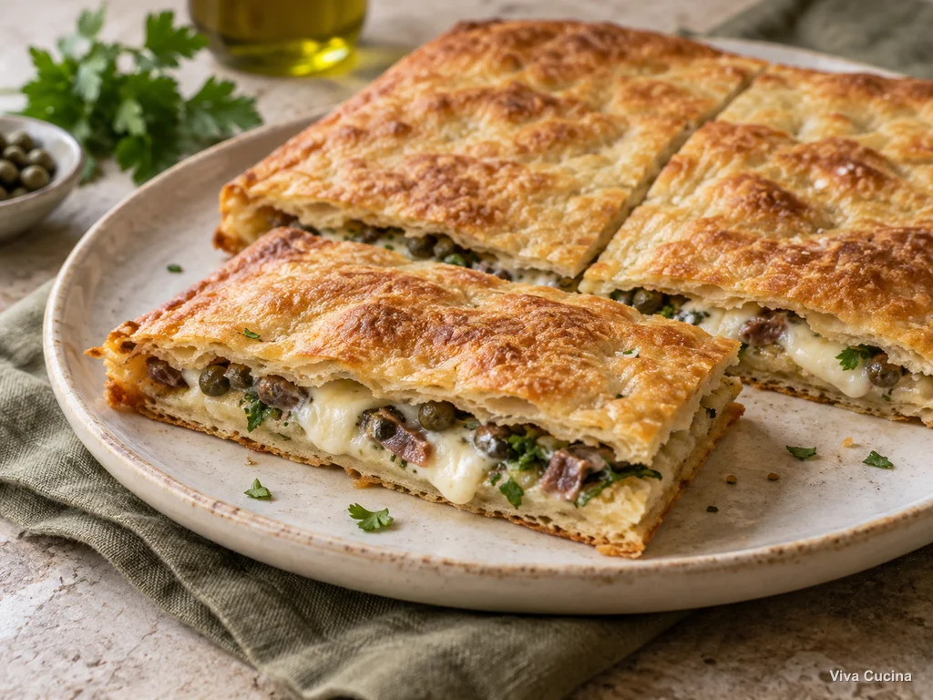 Скьяччата с начинкой: анчоусы и каперсы | Viva Cucina Скьяччата с начинкой: анчоусы и каперсы — готовое блюдо из категории «Выпечка» на сайте Viva Cucina
